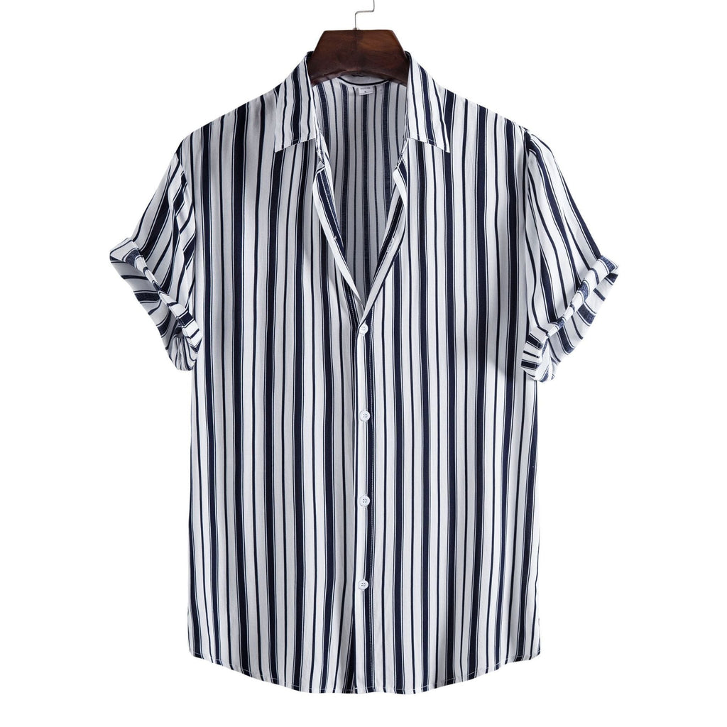 Lapel Cotton Slim-fit Printed Bamboo Shirt - CS49 Navy Blue / S