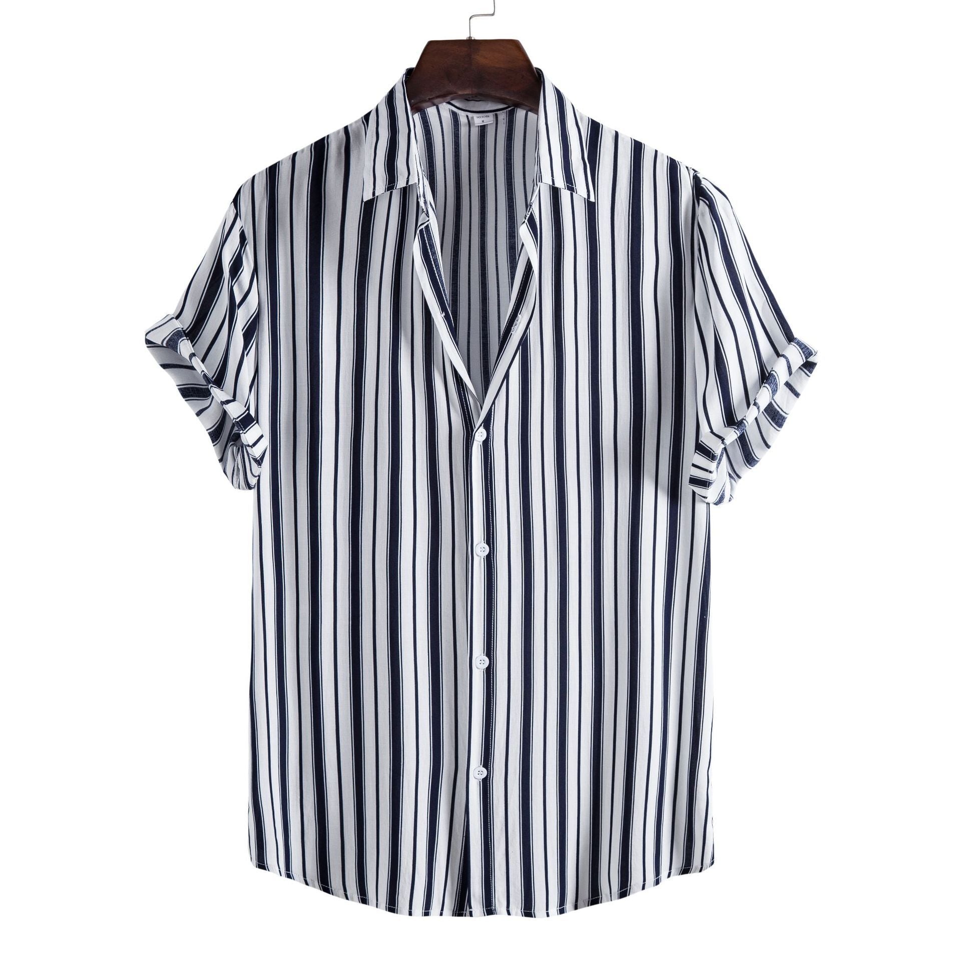 Lapel Cotton Slim-fit Printed Bamboo Shirt - CS49 Navy Blue / S