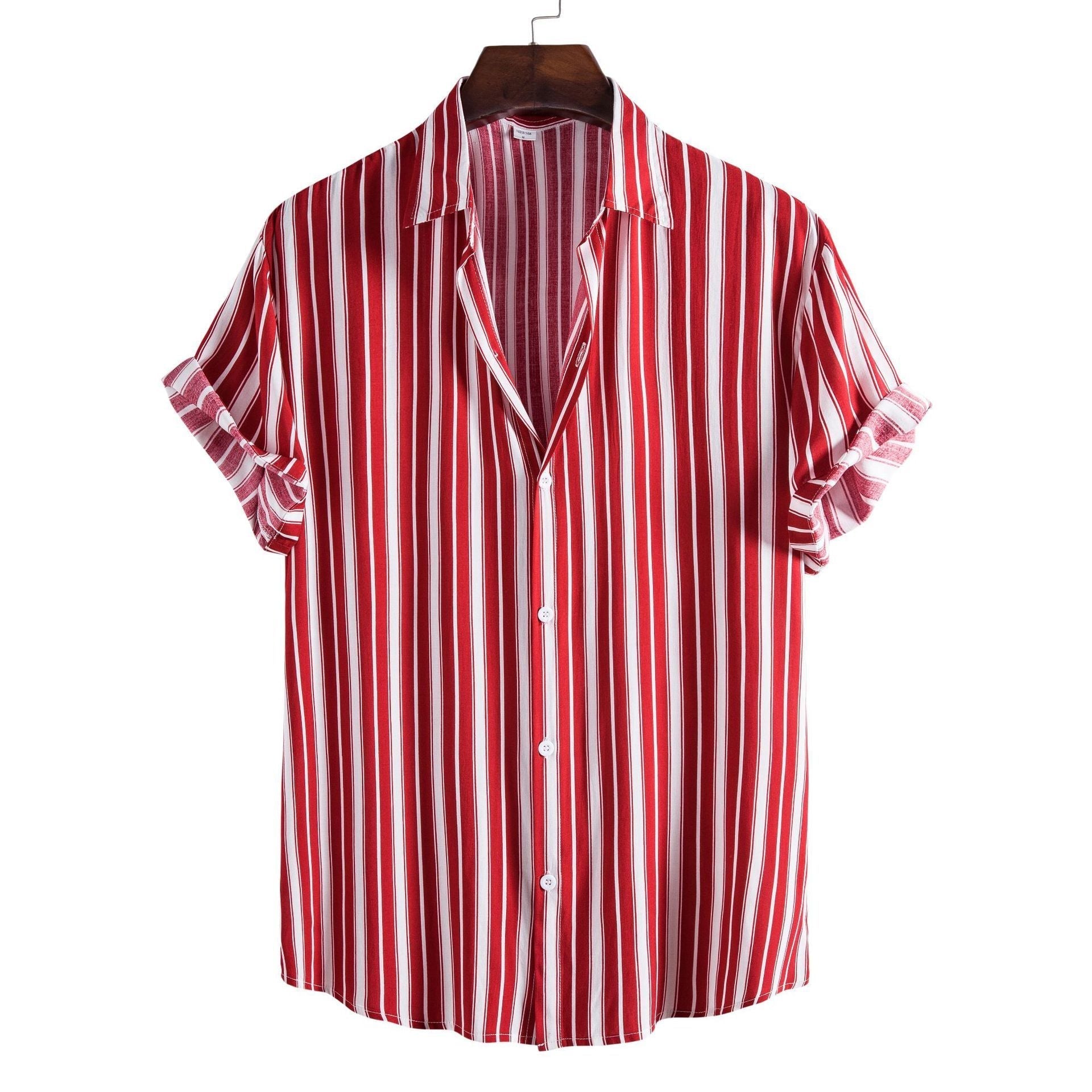Lapel Cotton Slim-fit Printed Bamboo Shirt - CS49 Red / S