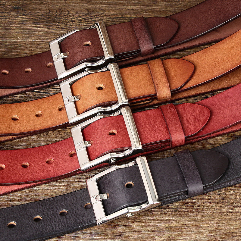 Men’s Retro Leather All-match First Layer Cowhide Stainless Steel Buckle Belt