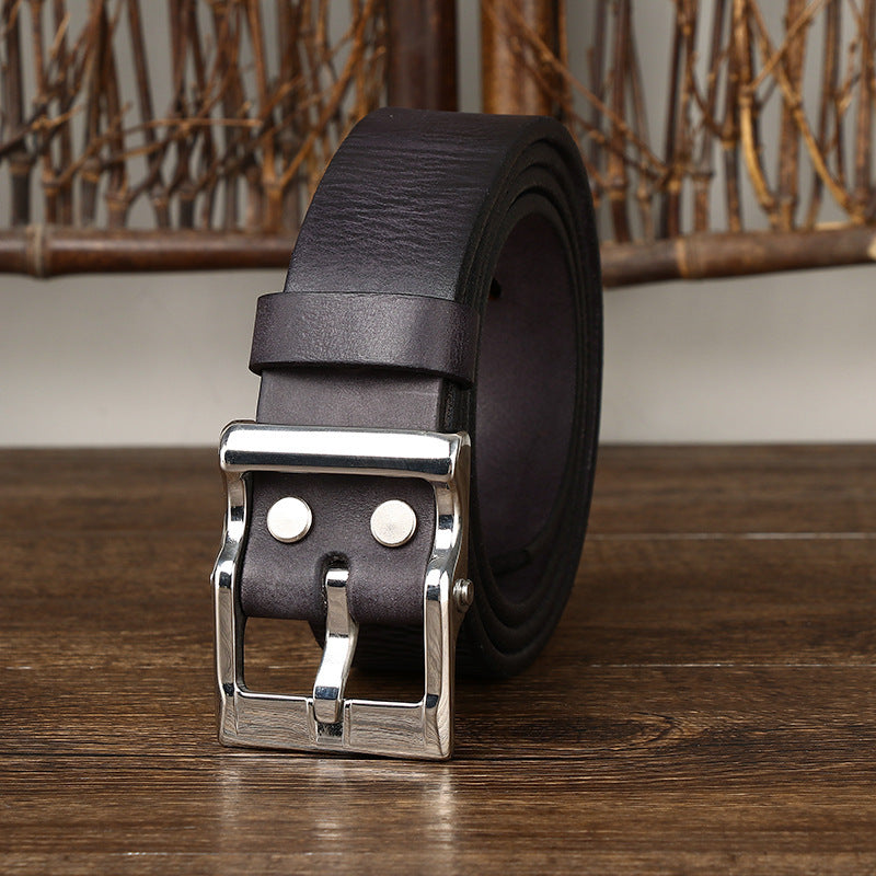 Men’s Retro Leather All-match First Layer Cowhide Stainless Steel Buckle Belt