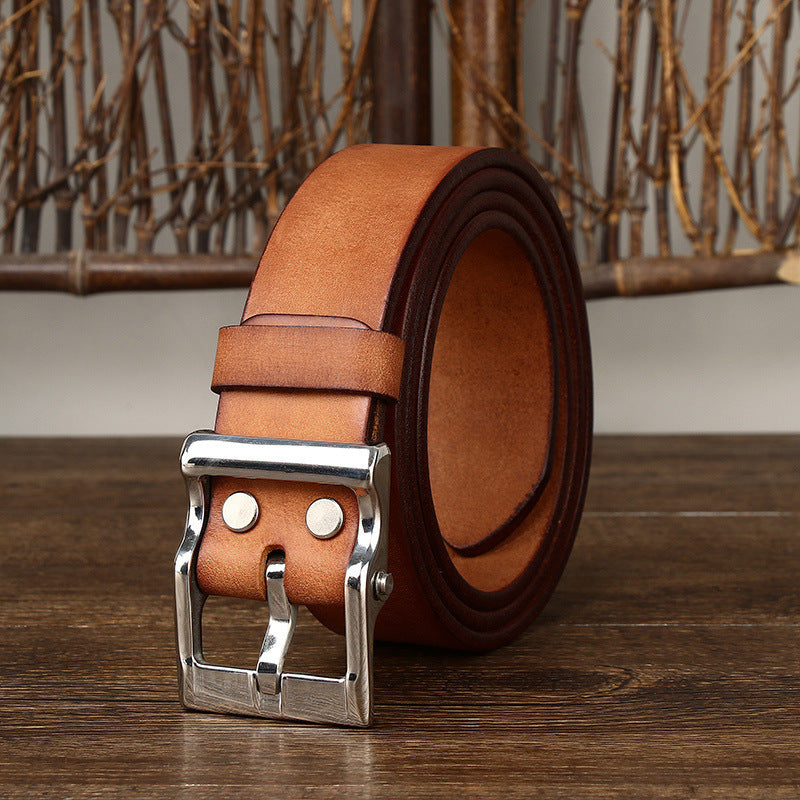 Men’s Retro Leather All-match First Layer Cowhide Stainless Steel Buckle Belt