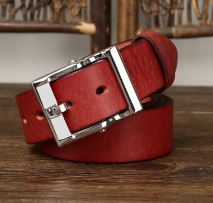 Men’s Retro Leather All-match First Layer Cowhide Stainless Steel Buckle Belt