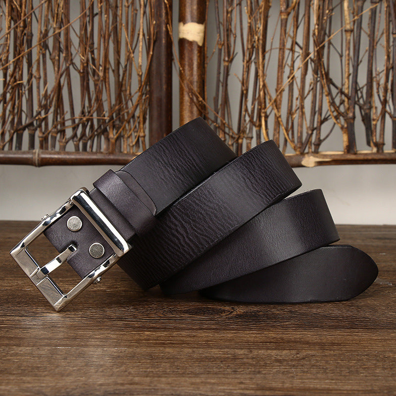 Men’s Retro Leather All-match First Layer Cowhide Stainless Steel Buckle Belt
