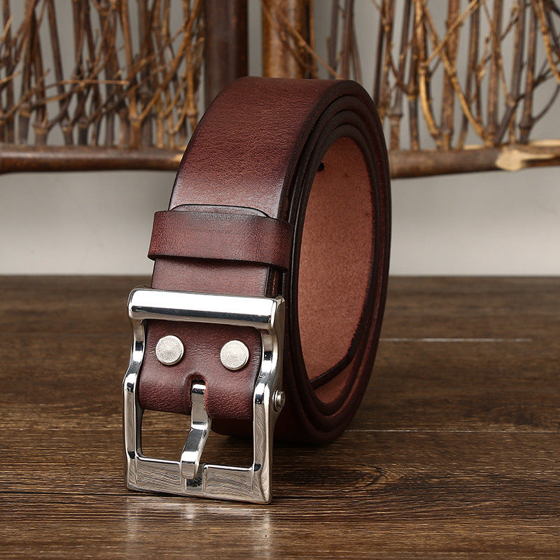 Men’s Retro Leather All-match First Layer Cowhide Stainless Steel Buckle Belt