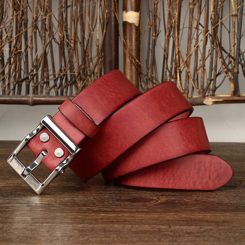 Men’s Retro Leather All-match First Layer Cowhide Stainless Steel Buckle Belt - Reddish Brown / 100cm