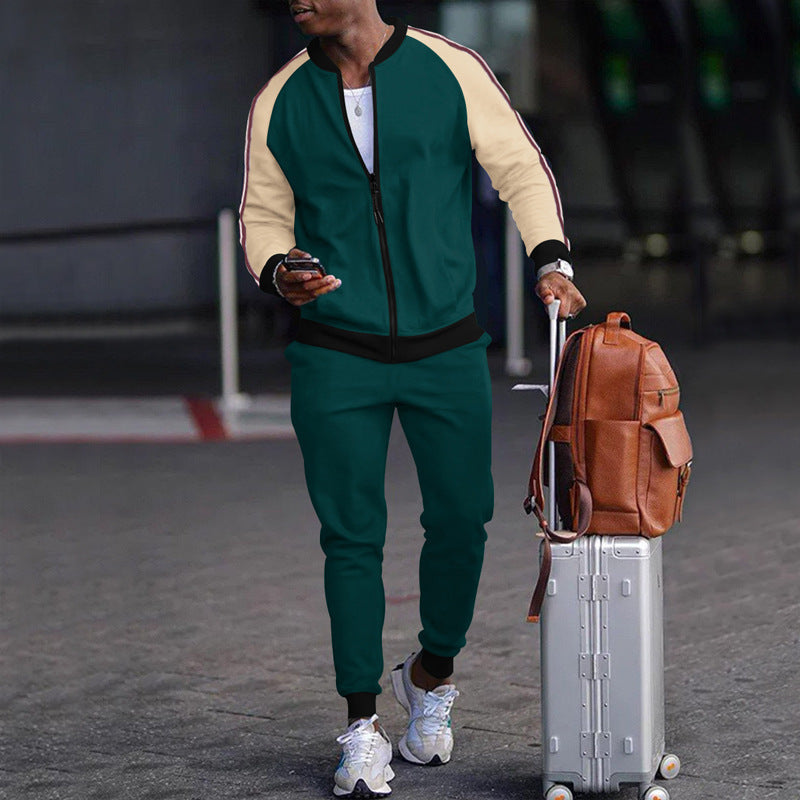 Sports Casual Sweater And Pants Zipper Set - Dark green / M