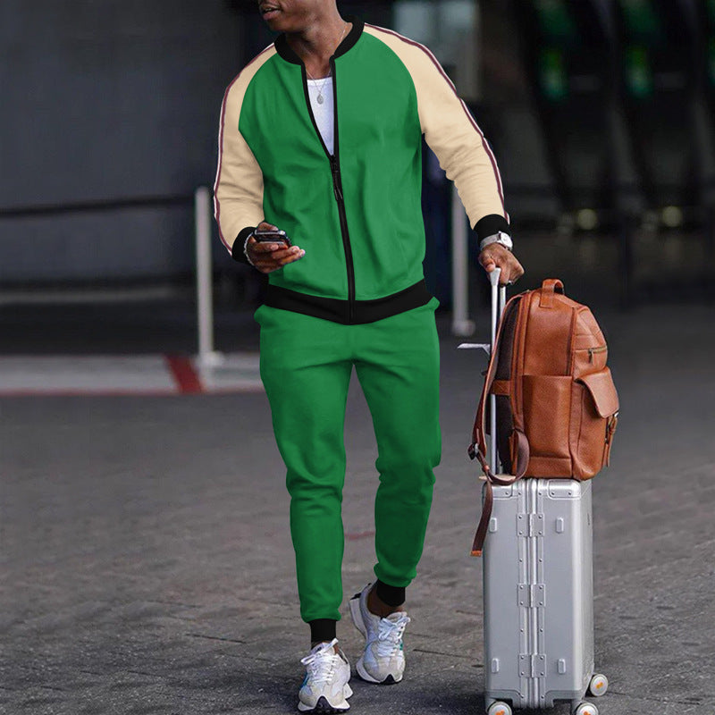 Sports Casual Sweater And Pants Zipper Set - Grass green / M