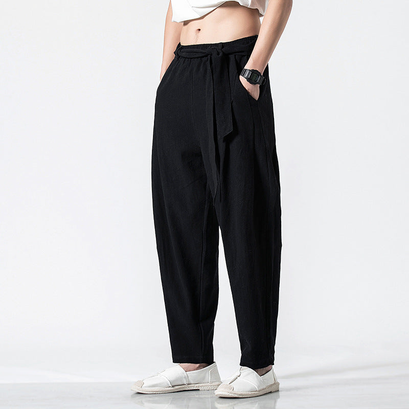 Plain Straight-leg Harem Pants - Black / M