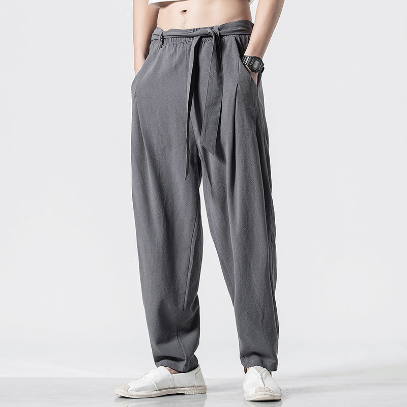 Plain Straight-leg Harem Pants - Grey / L
