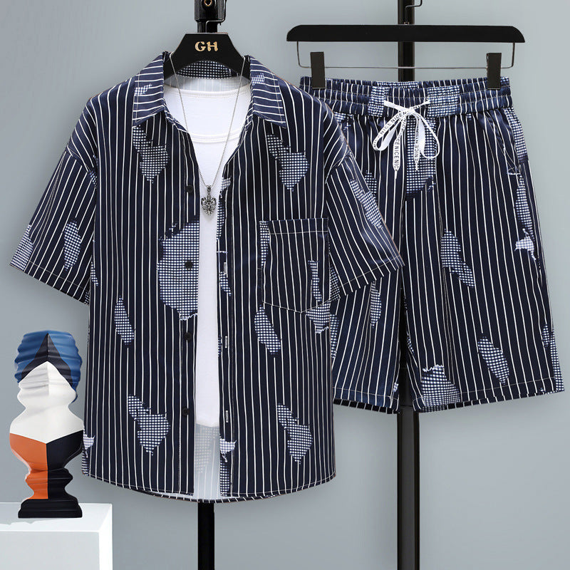Men’s Short-sleeved Suit Youth Student Leisure Sports Cool Shorts Two-piece Set