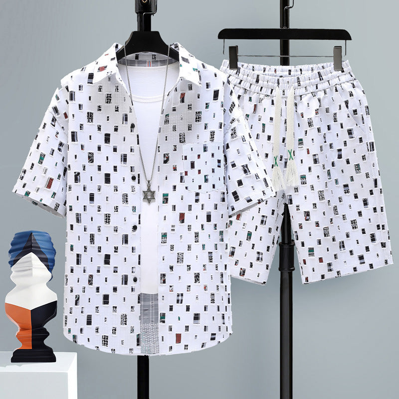Men’s Short-sleeved Suit Youth Student Leisure Sports Cool Shorts Two-piece Set