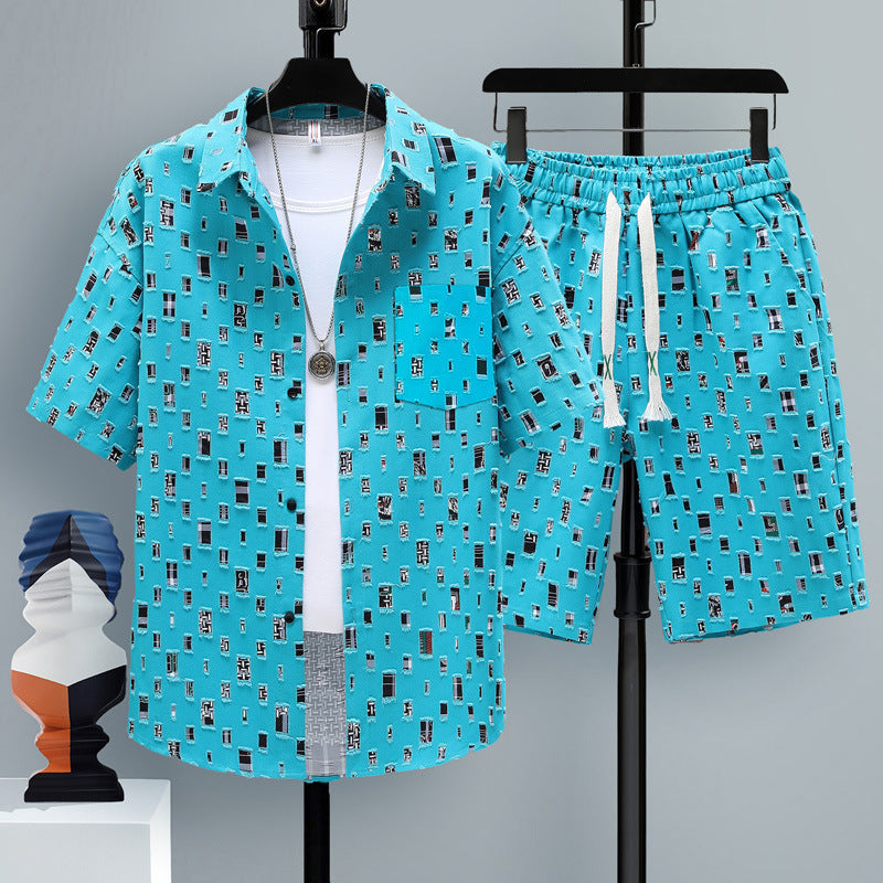 Men’s Short-sleeved Suit Youth Student Leisure Sports Cool Shorts Two-piece Set