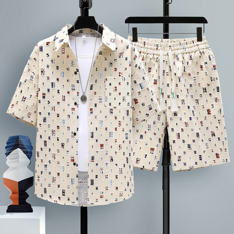 Men’s Short-sleeved Suit Youth Student Leisure Sports Cool Shorts Two-piece Set