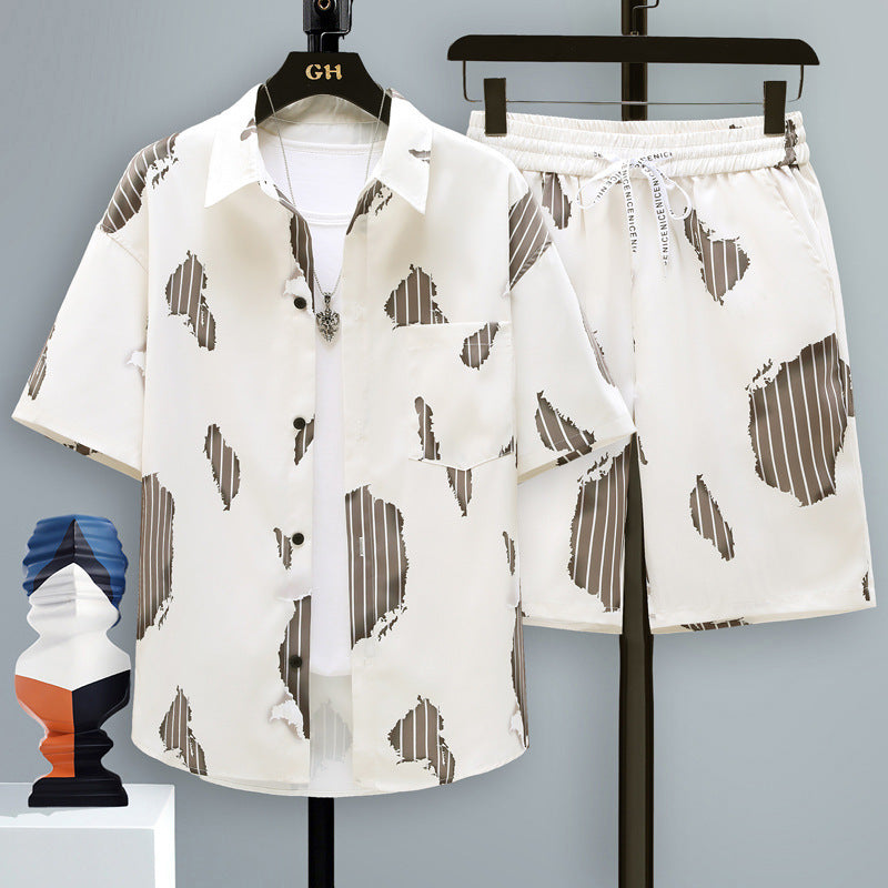 Men’s Short-sleeved Suit Youth Student Leisure Sports Cool Shorts Two-piece Set