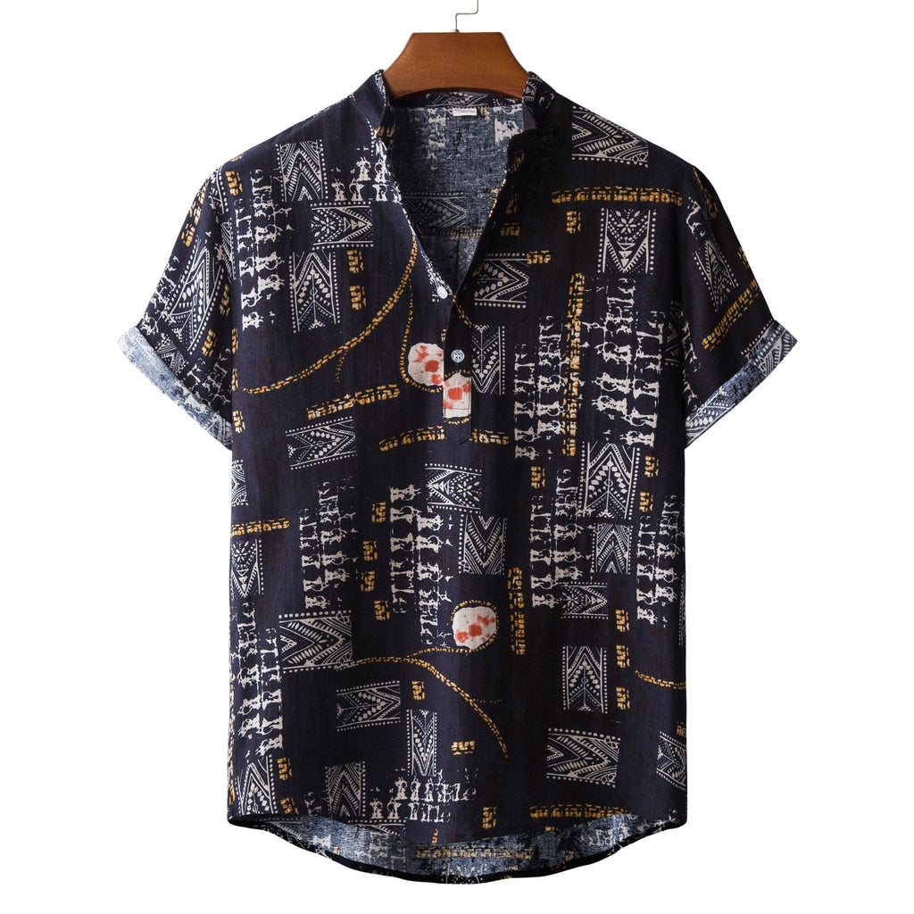 Lapel Cotton Slim-fit Printed Bamboo Shirt - 10Style / S