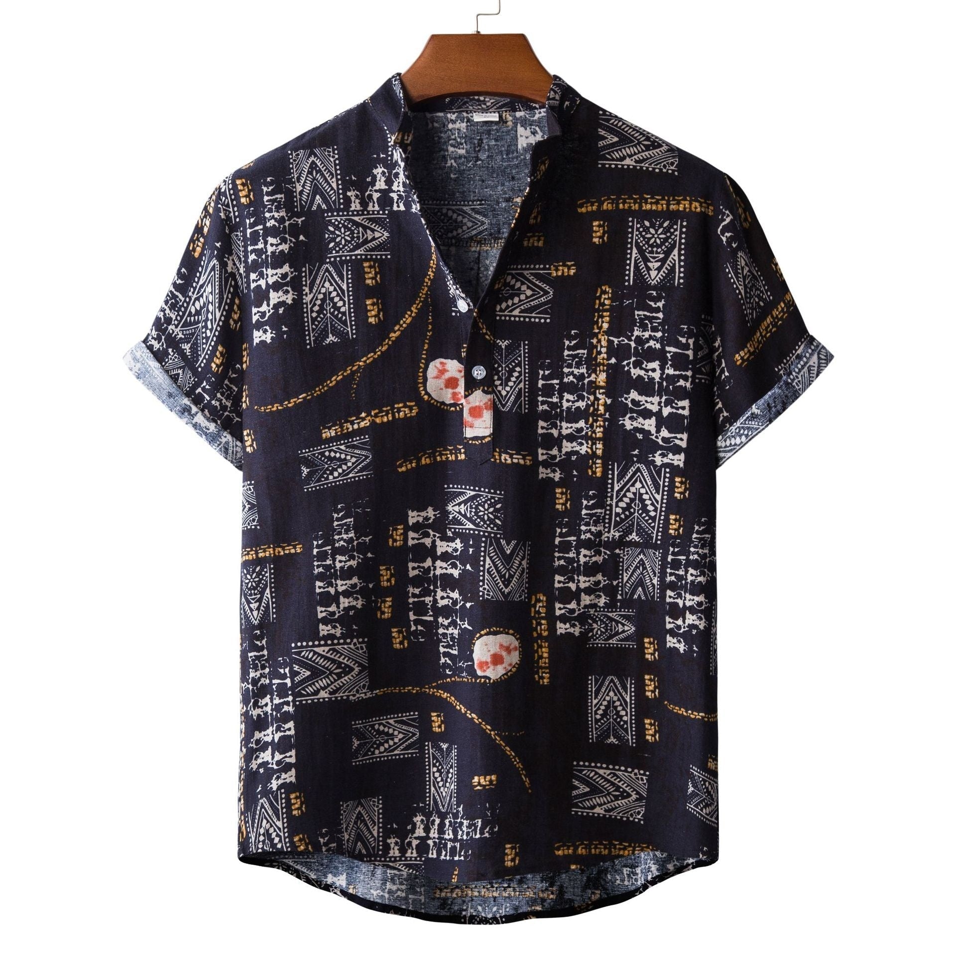 Lapel Cotton Slim-fit Printed Bamboo Shirt - 10Style / S