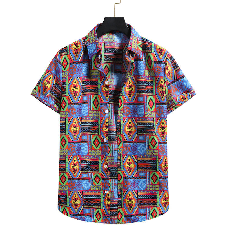 Lapel Cotton Slim-fit Printed Bamboo Shirt - 12Style / S