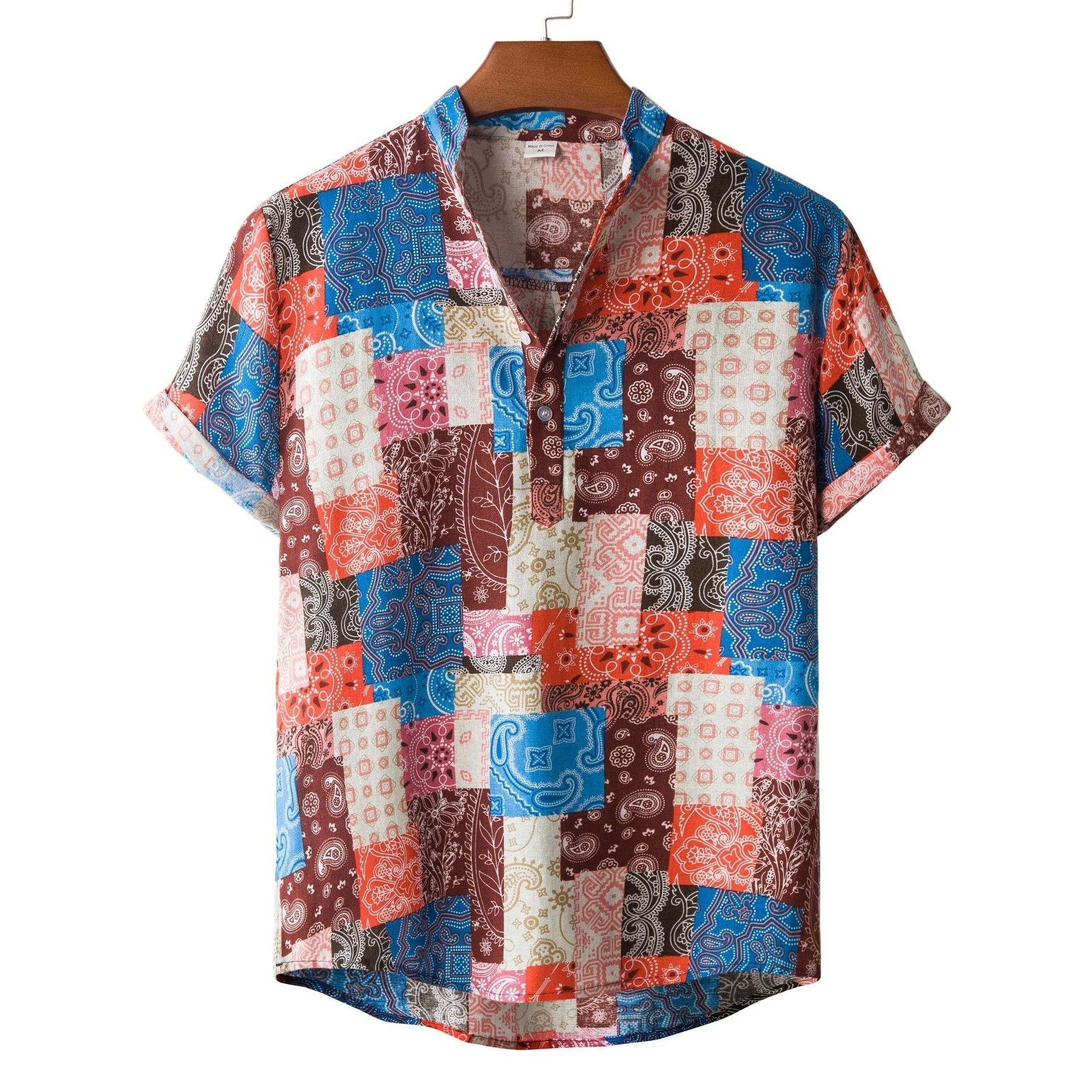 Lapel Cotton Slim-fit Printed Bamboo Shirt - 2Style / S