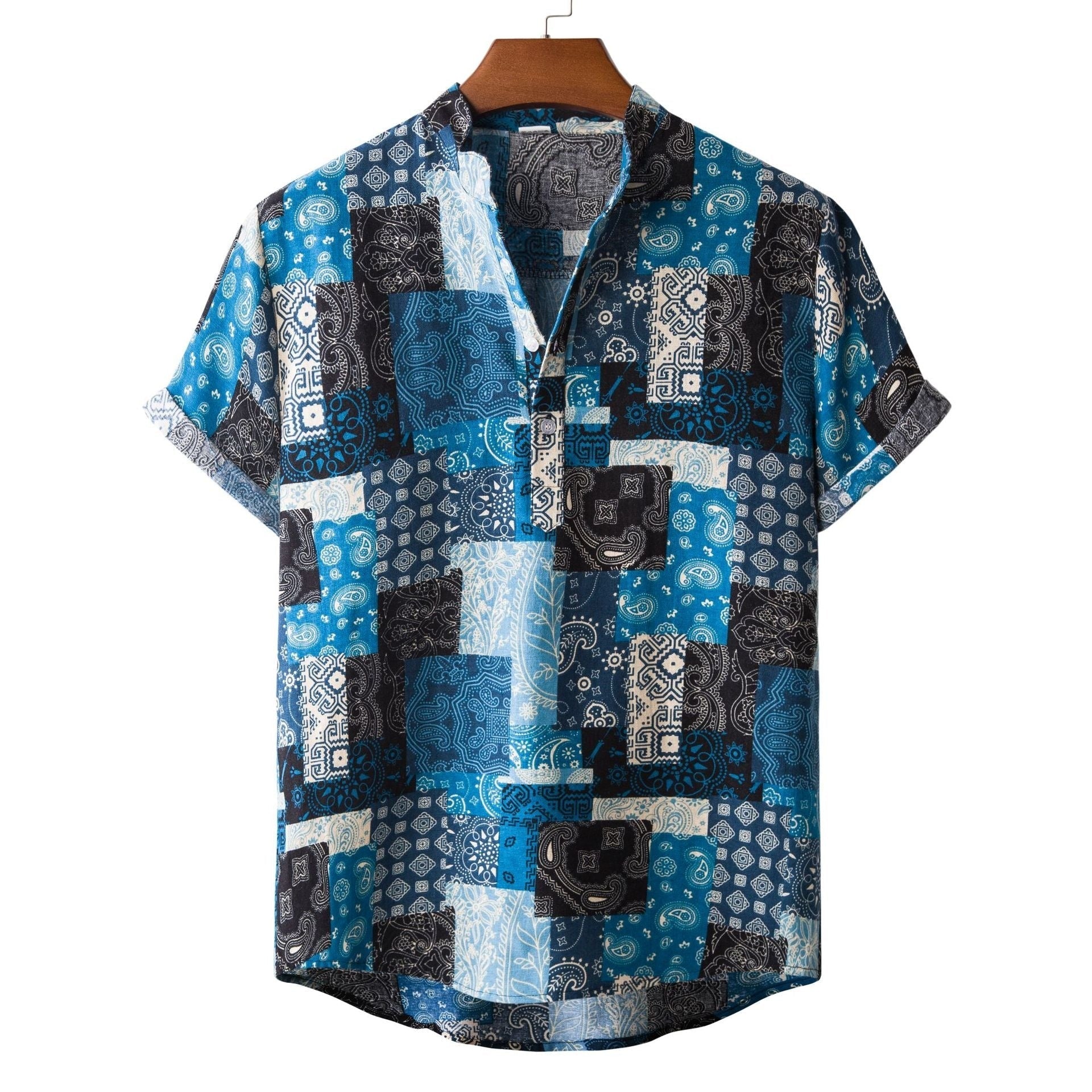 Lapel Cotton Slim-fit Printed Bamboo Shirt - 3Style / S