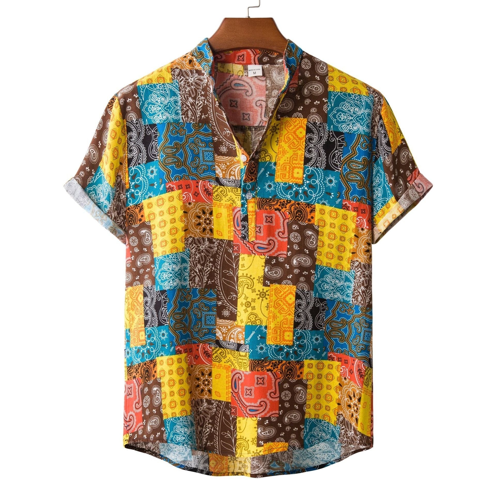 Lapel Cotton Slim-fit Printed Bamboo Shirt - 4Style / S