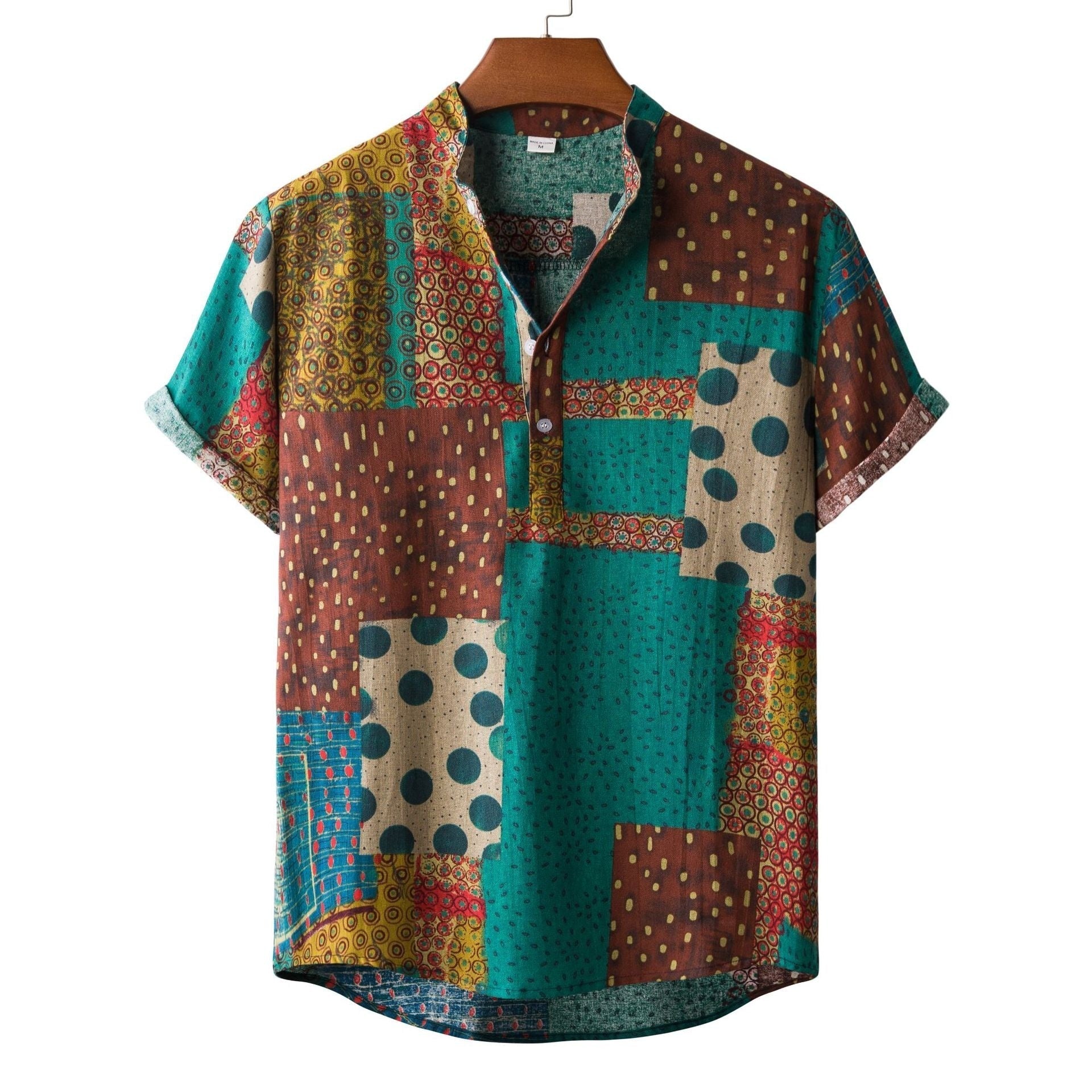 Lapel Cotton Slim-fit Printed Bamboo Shirt - 7Style / S