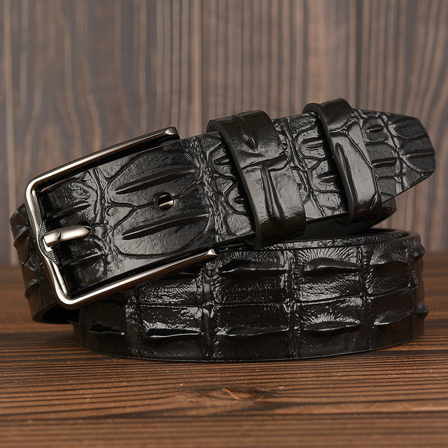 New Fashion Luxury Leather Design Male Dermis Leather Belt - Black / 110cm