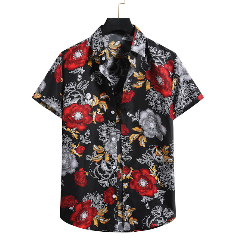 Lapel Cotton Slim-fit Printed Bamboo Shirt - 13Style / S