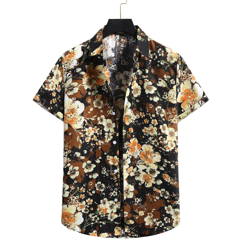 Lapel Cotton Slim-fit Printed Bamboo Shirt - 14Style / S