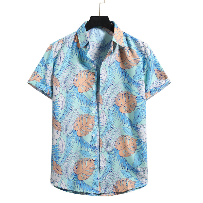Lapel Cotton Slim-fit Printed Bamboo Shirt - 17Style / S