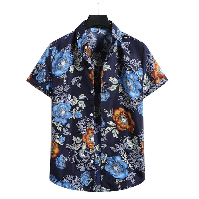 Lapel Cotton Slim-fit Printed Bamboo Shirt - 18Style / S