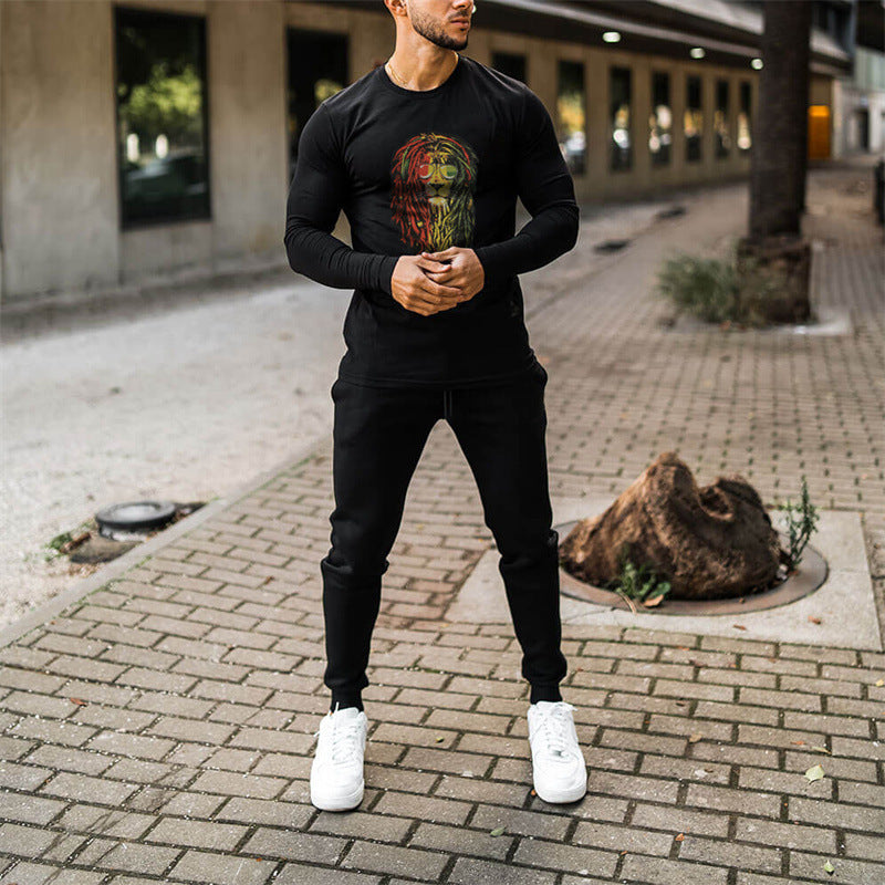 Solid Color Men’s Top Crew Neck Slim Print