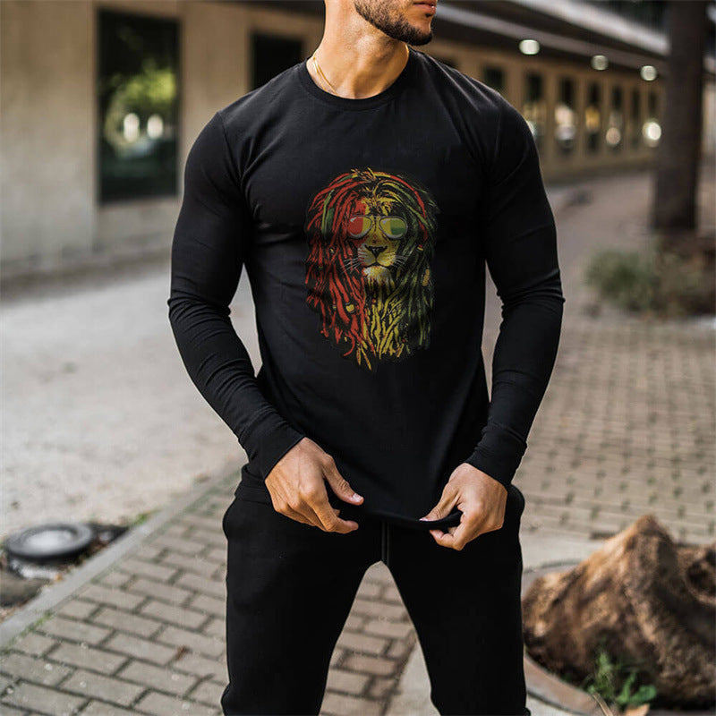 Solid Color Men’s Top Crew Neck Slim Print - Black / S