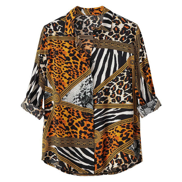 Fashion printed Leopard Print Shirt for men - Orange / 3XL