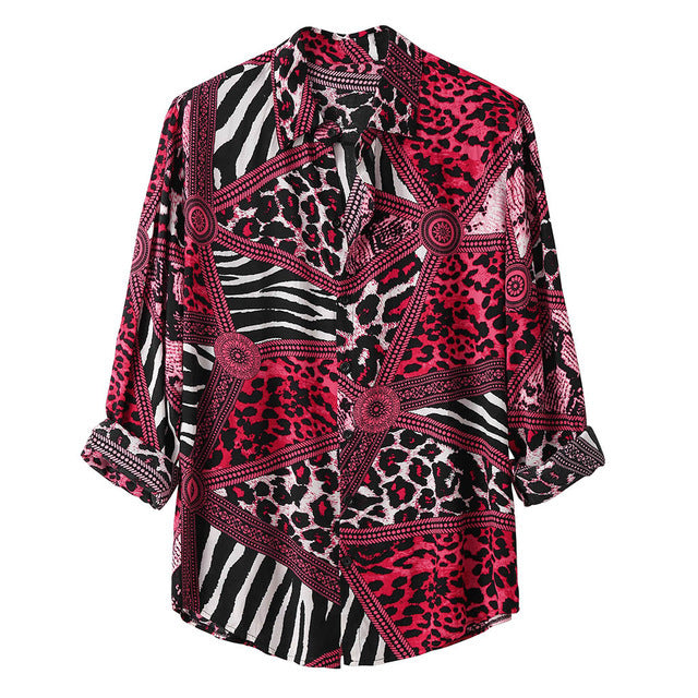 Fashion printed Leopard Print Shirt for men - Red / M