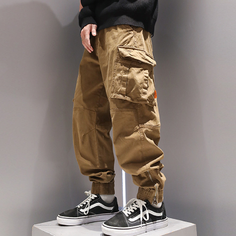 Foot Binding Zipper Design Niche Casual Pants - Khaki / 28