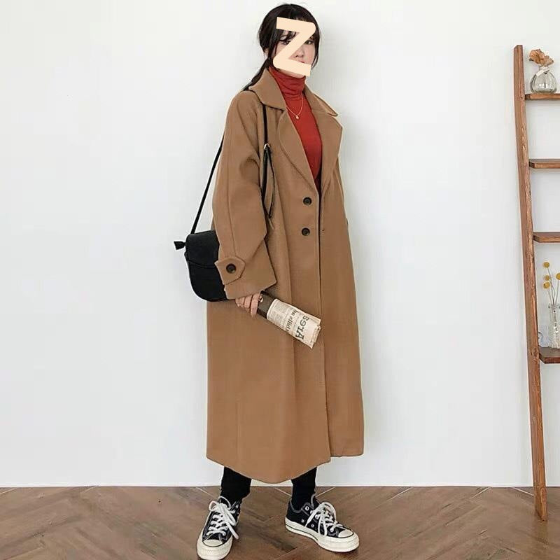 Fashion Personality Female Winter Loose Woolen Coat - Khaki / S