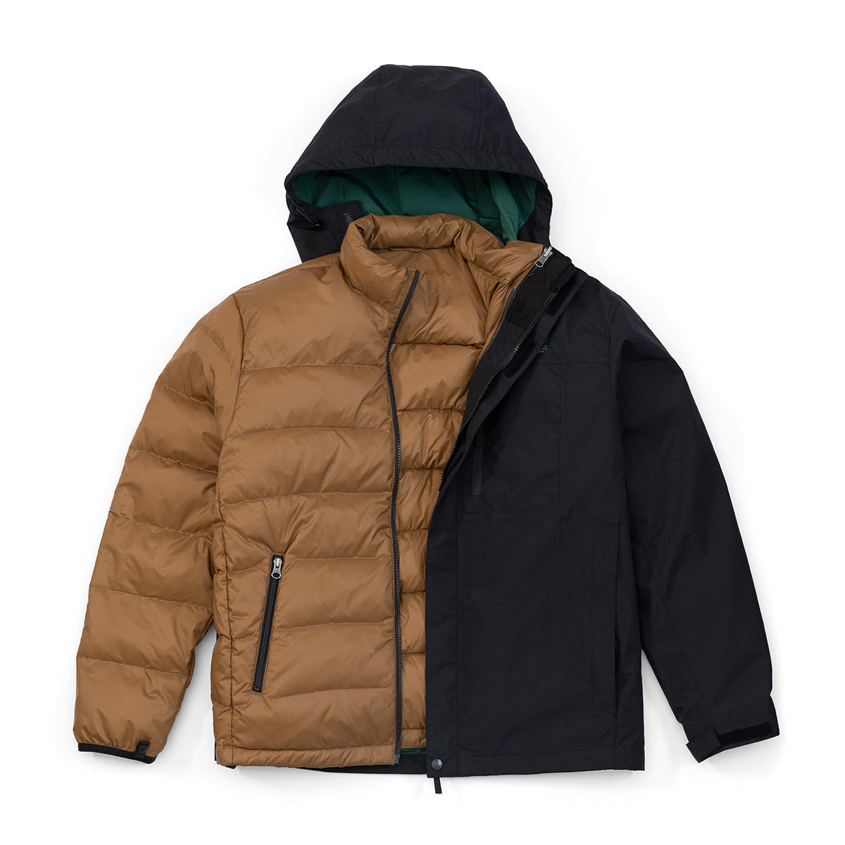 Outdoor Light Waterproof Detachable Liner Jacket - Black with coffee / S