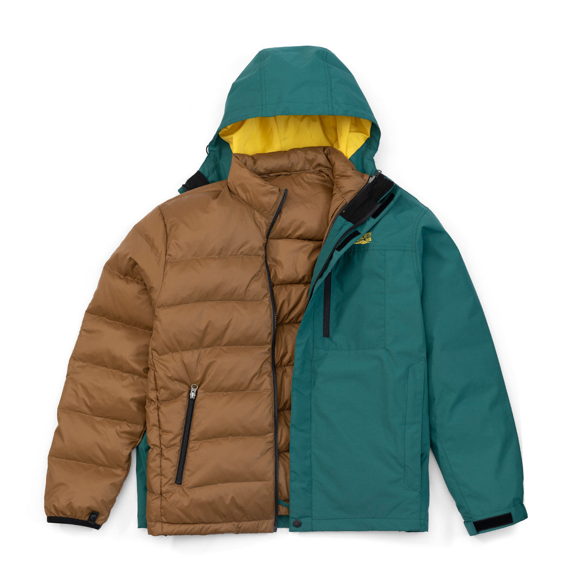 Outdoor Light Waterproof Detachable Liner Jacket - Green with coffee / S