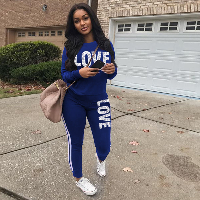 Casual Fashion Letter Printing Sports Suit - 3 Blue / S