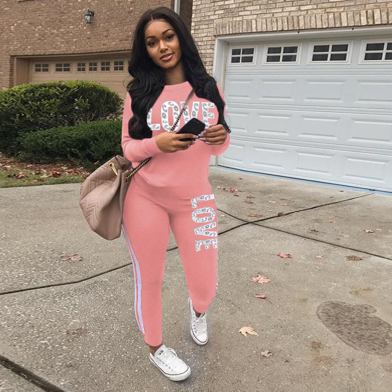 Casual Fashion Letter Printing Sports Suit - 5 Pink / S
