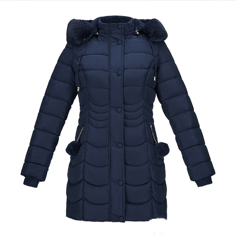 Casual Pure Color Thickened Velvet Cotton Clothes - Navy Blue / S