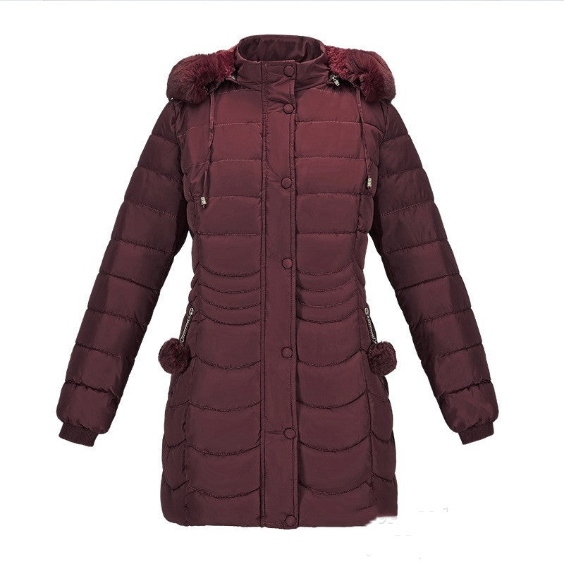Casual Pure Color Thickened Velvet Cotton Clothes - Wine Red / S