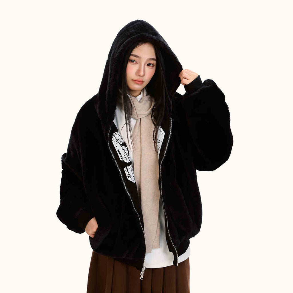 Loose Double-sided Wear Velvet Padded Thickened Sweater - Black / M