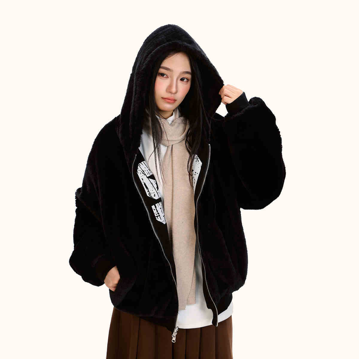 Loose Double-sided Wear Velvet Padded Thickened Sweater - Black / M