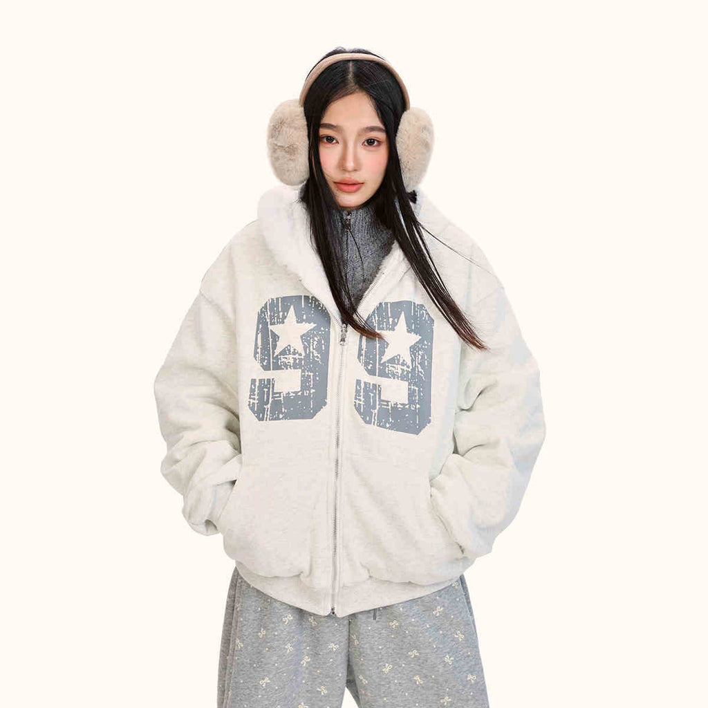 Loose Double-sided Wear Velvet Padded Thickened Sweater - Flower Gray / M