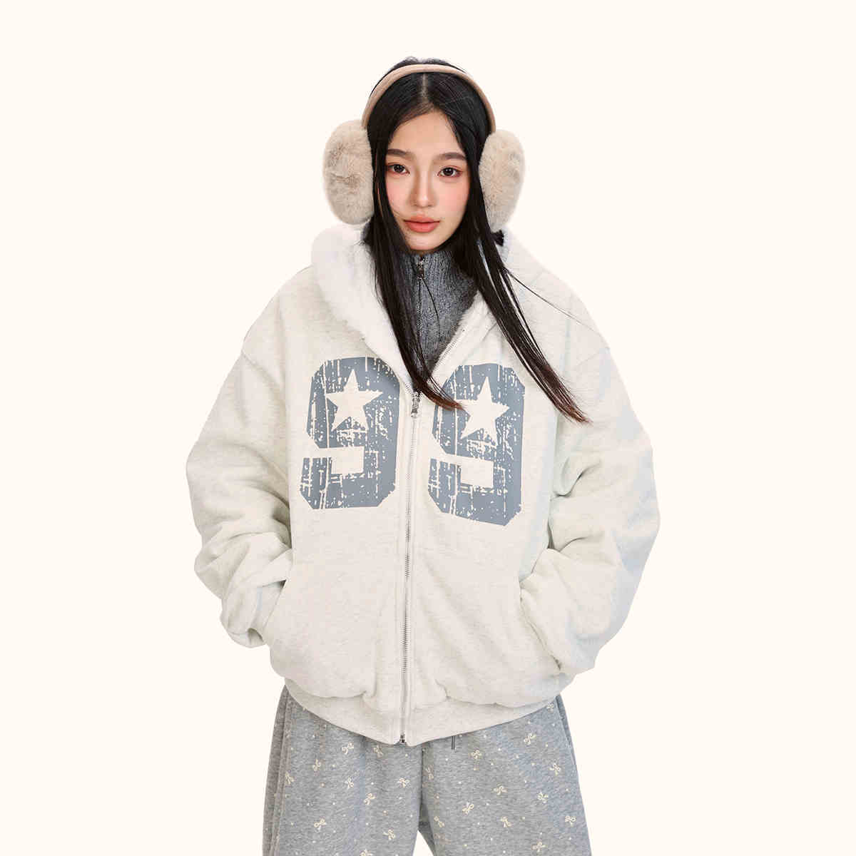 Loose Double-sided Wear Velvet Padded Thickened Sweater - Flower Gray / M