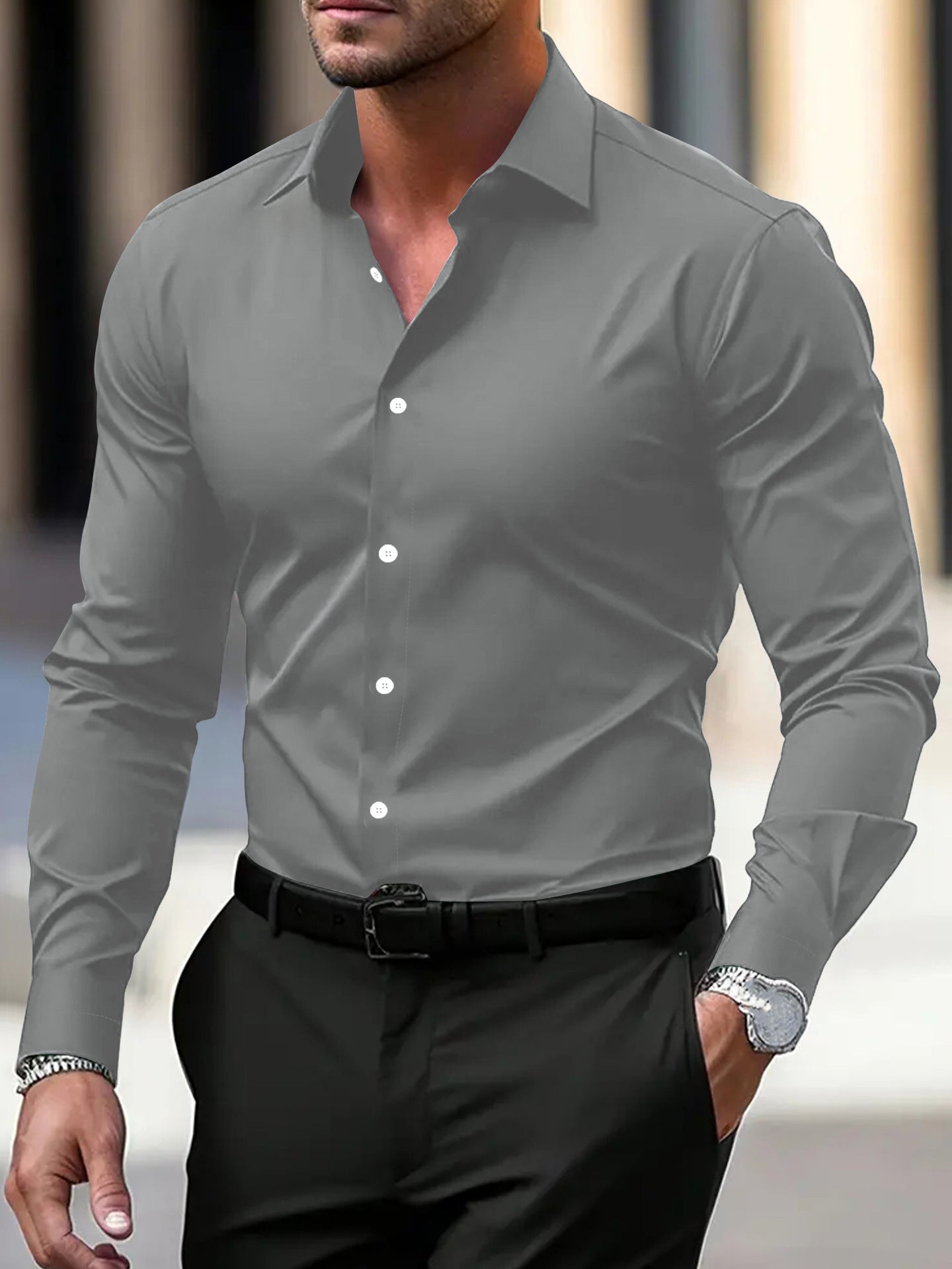 Men’s Long Sleeve Business Formal Wear Slim Fit Shirt