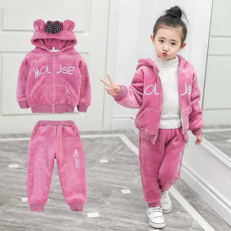 Girls Autumn And Winter Outfits Gold Velvet Thickening - Pink / 80