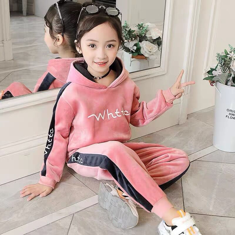 Girls Autumn And Winter Outfits Gold Velvet Thickening - Pink A / 80